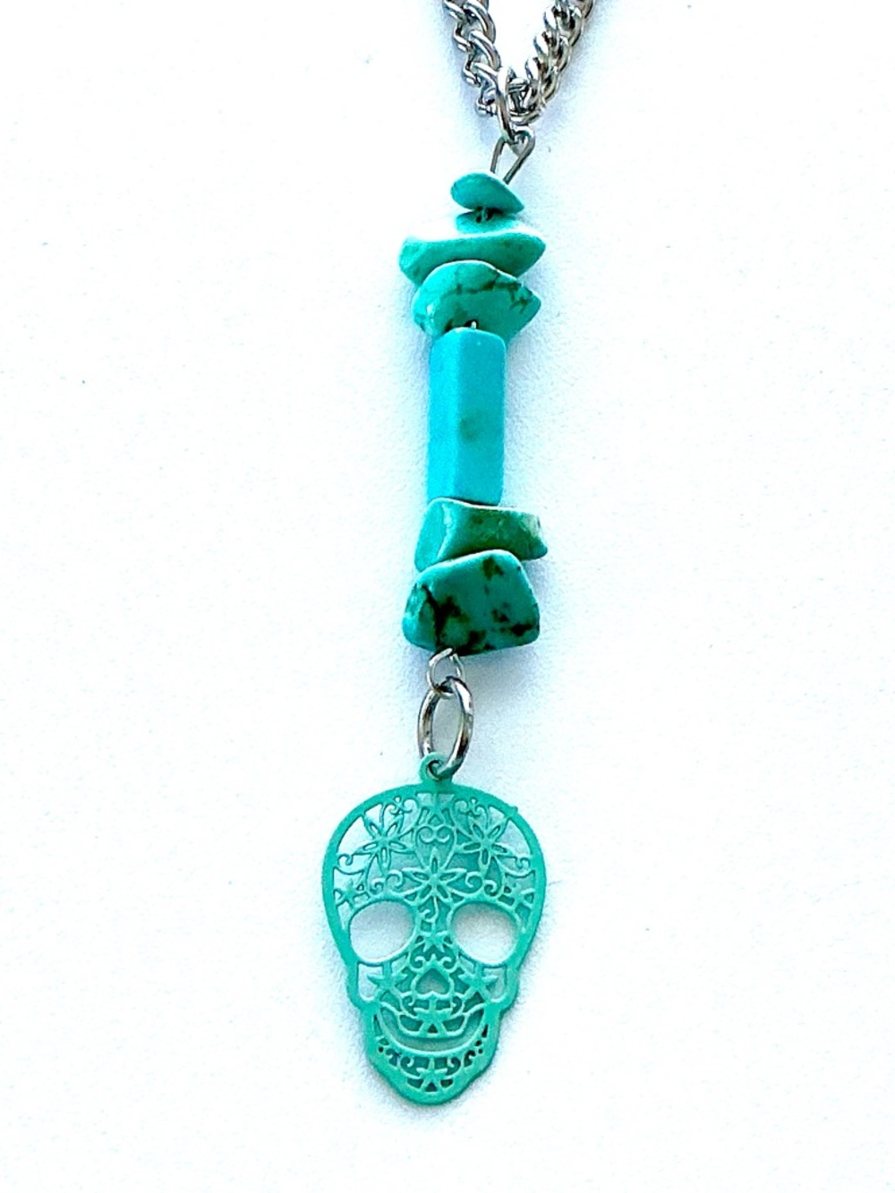 🆕 Skull and Gemstones Pendant Necklace-Stainless Steel